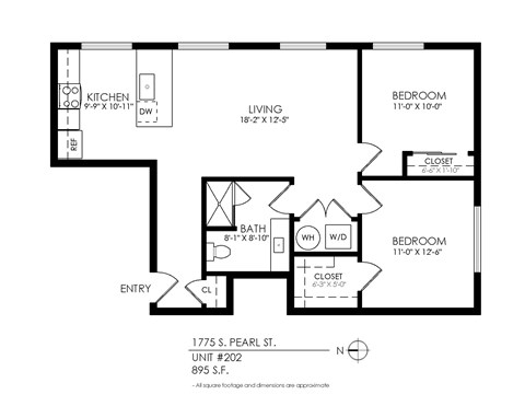 A black and white image of a floor plan for an apartment.